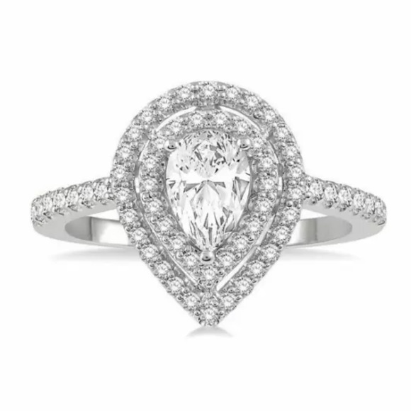 New 925 Silver 3 ct Double Halo Pear Cut Ring - Picture 3 of 4